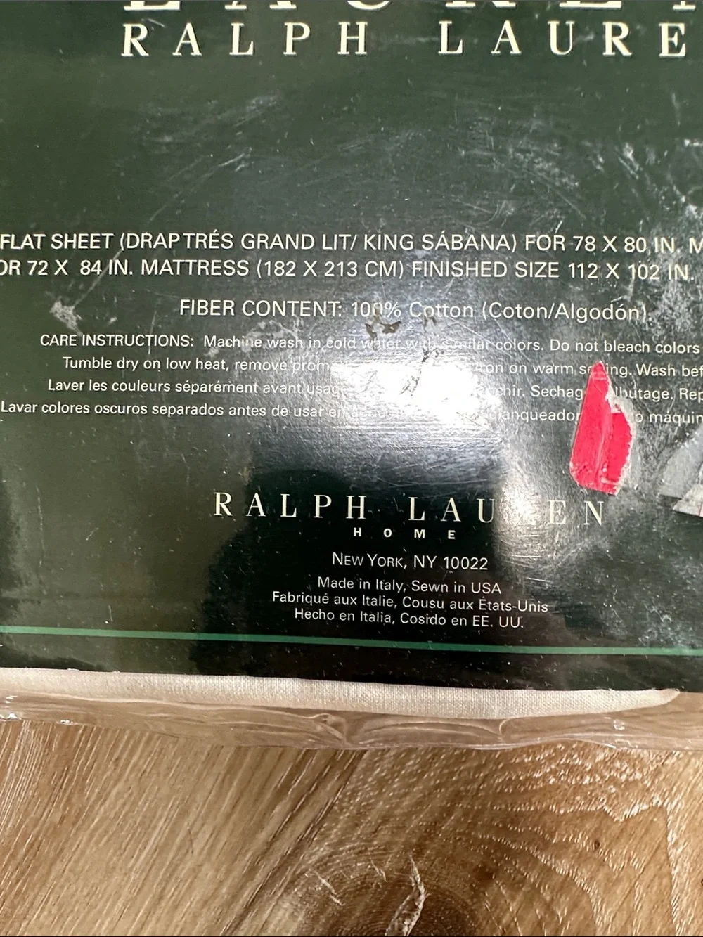 Ralph Lauren Green and White King Flat Sheet Packaging